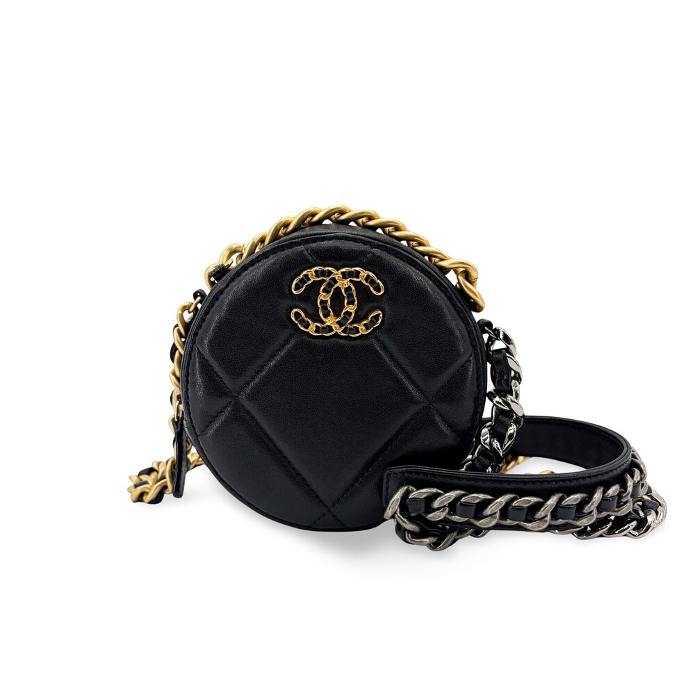 Chanel 19 Round Clutch with Chain Quilted Leather